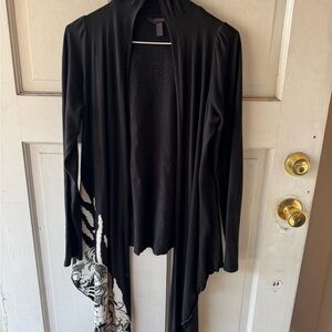Dereon Black Cardigan with white print and jewel accent